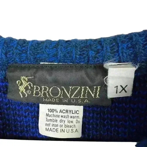 Bronzini Men's Blue Black Geometric‎ Pullover Sweater Size 1X 80s 90s Baggy - Picture 7 of 7